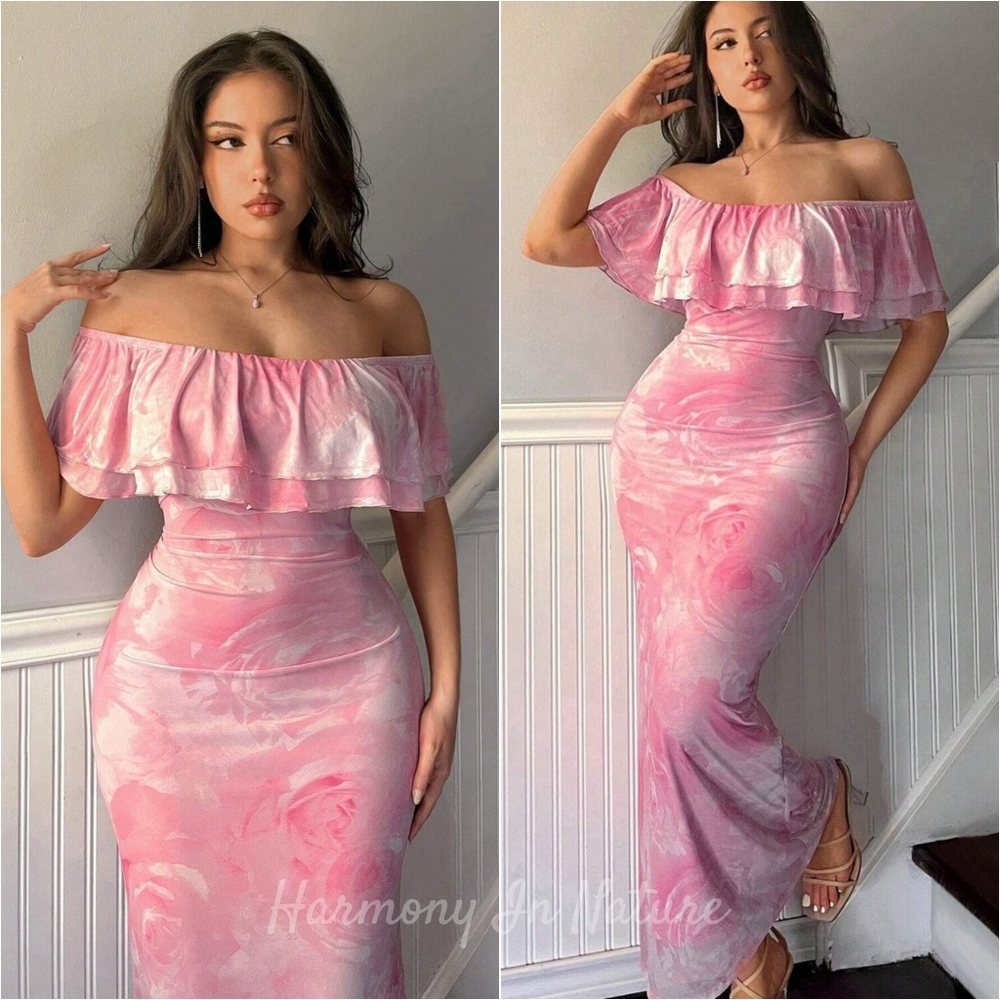 Rosy Flirt Off-Shoulder Dress